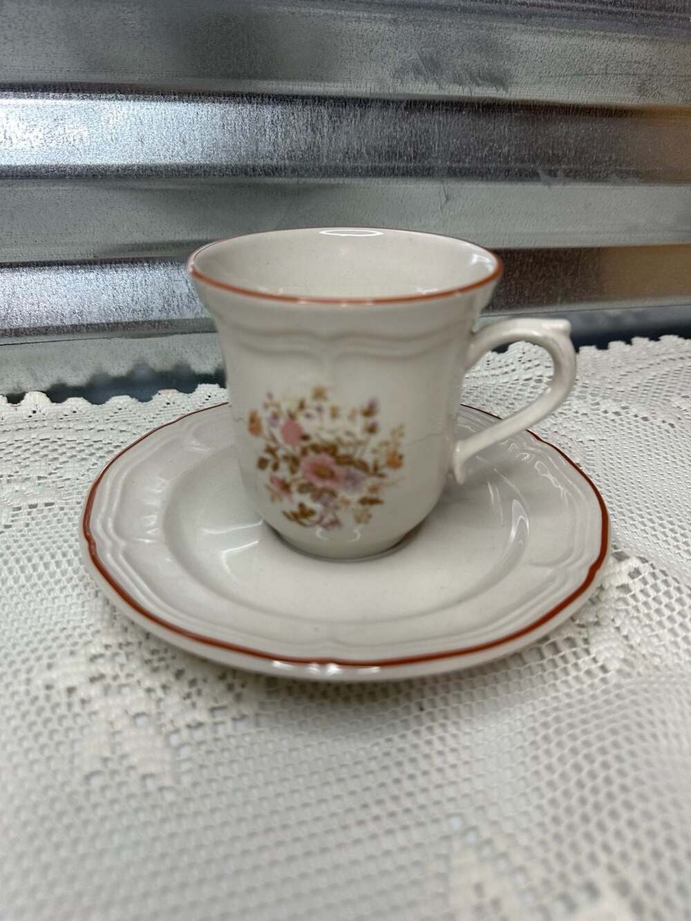 Vintage Cordella Collection Floral Stoneware Demitasse Teacup and Saucer Set